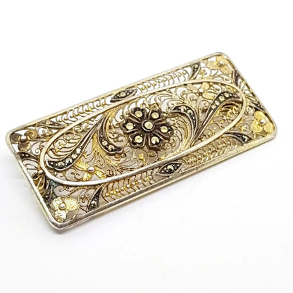 Broche de filigrana dorada. Plata 835. Circa 1960. Antigüedades y joyas