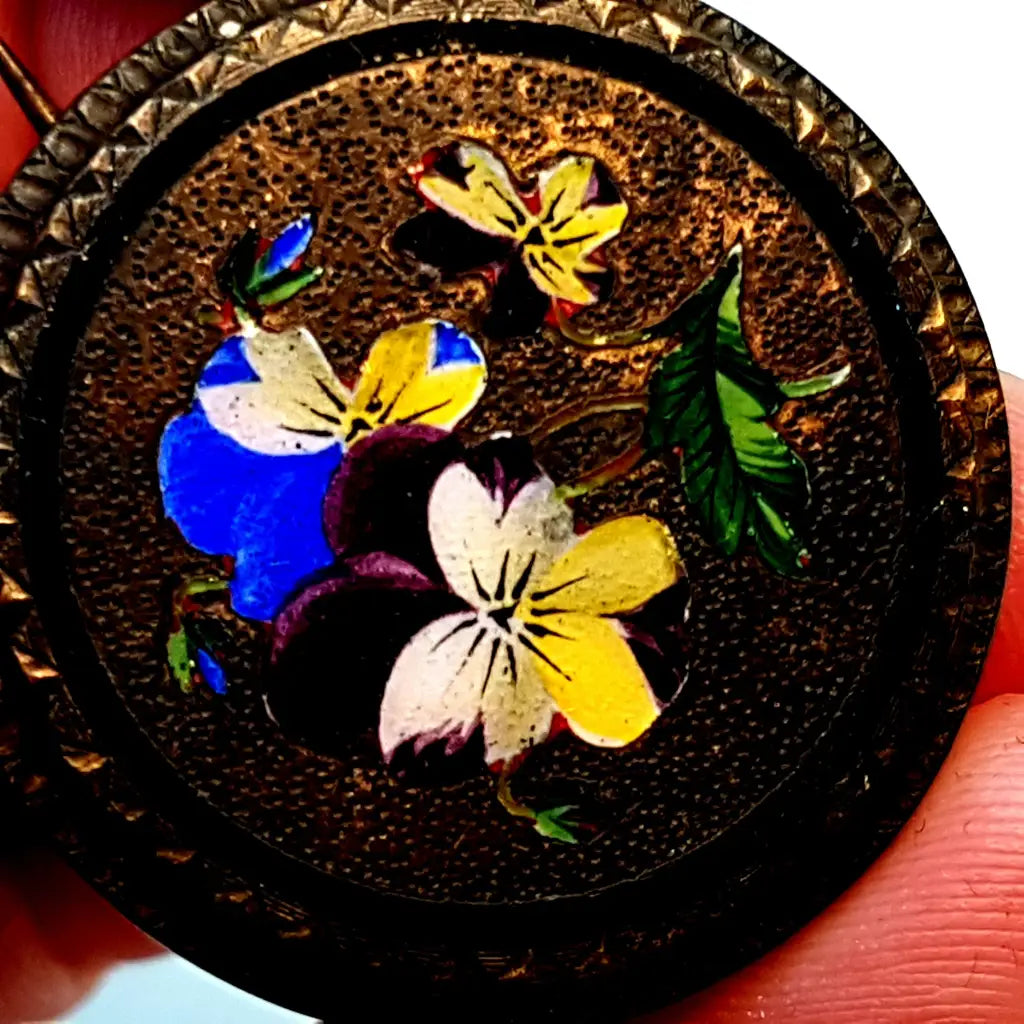 Broche de flor esmalte victoriano trabajo exquisito. antiguo 1880.