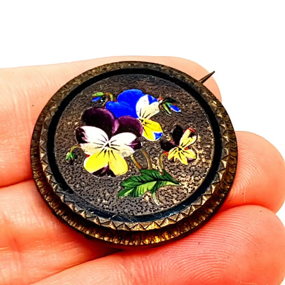 Broche de flor esmalte victoriano trabajo exquisito. antiguo 1880.