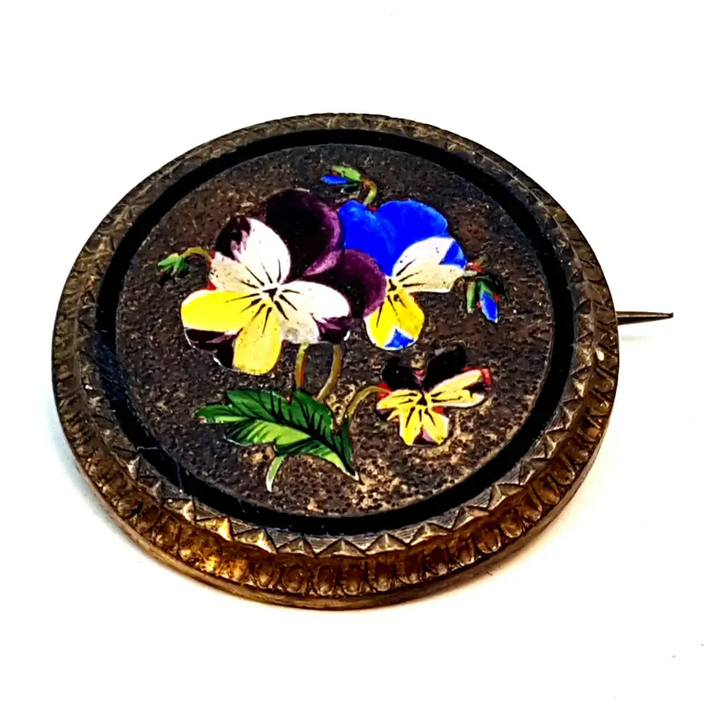 Broche de flor esmalte victoriano trabajo exquisito. antiguo 1880.