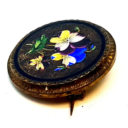 Broche de flor esmalte victoriano trabajo exquisito. antiguo 1880.