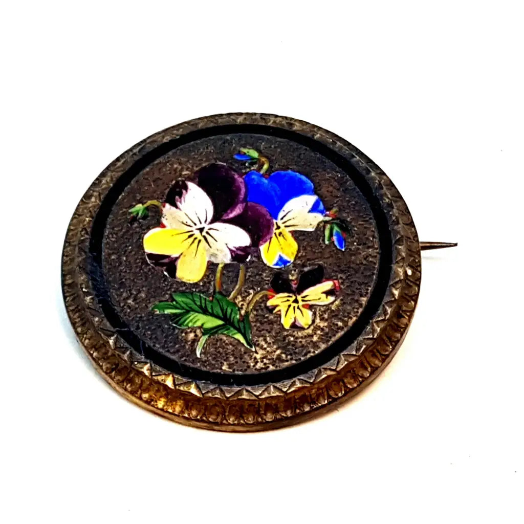 Broche de flor esmalte victoriano trabajo exquisito. antiguo 1880.