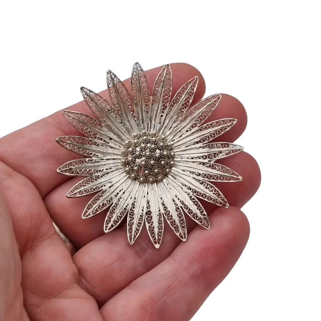 Broche filigrana vintage flor plata broche para mujer regalos