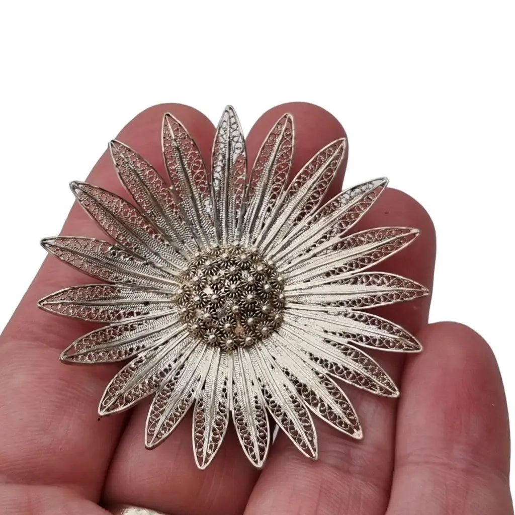 Broche filigrana vintage flor plata broche para mujer regalos