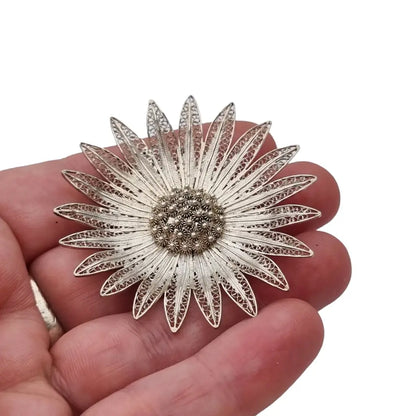 Broche filigrana vintage flor plata broche para mujer regalos