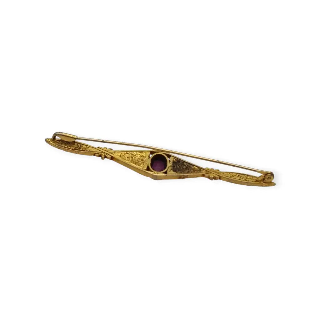 Broche floral Art Nouveau dorado con piedra púrpura 1920-30. - LaBizarreSusu