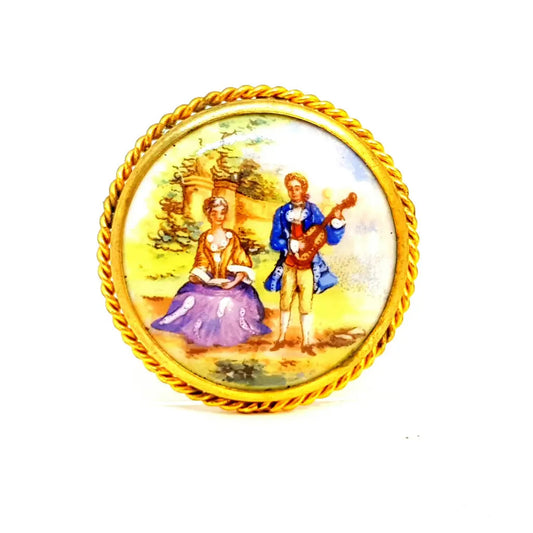Broche Limoge vintage joyería francesa para mujer pintura de porcelana antigua