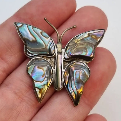 Broche de mariposa en plata alfiler concha abulón joyería