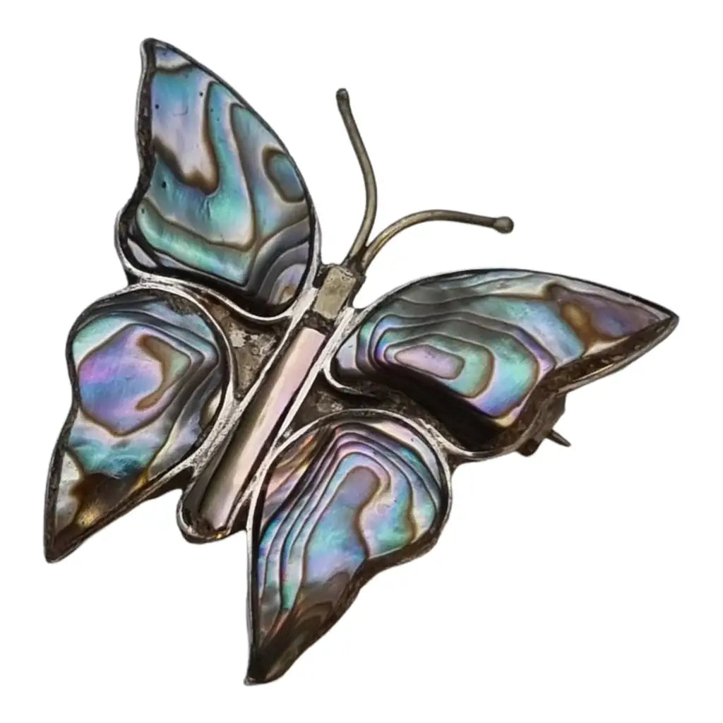 Broche de mariposa en plata alfiler concha abulón joyería