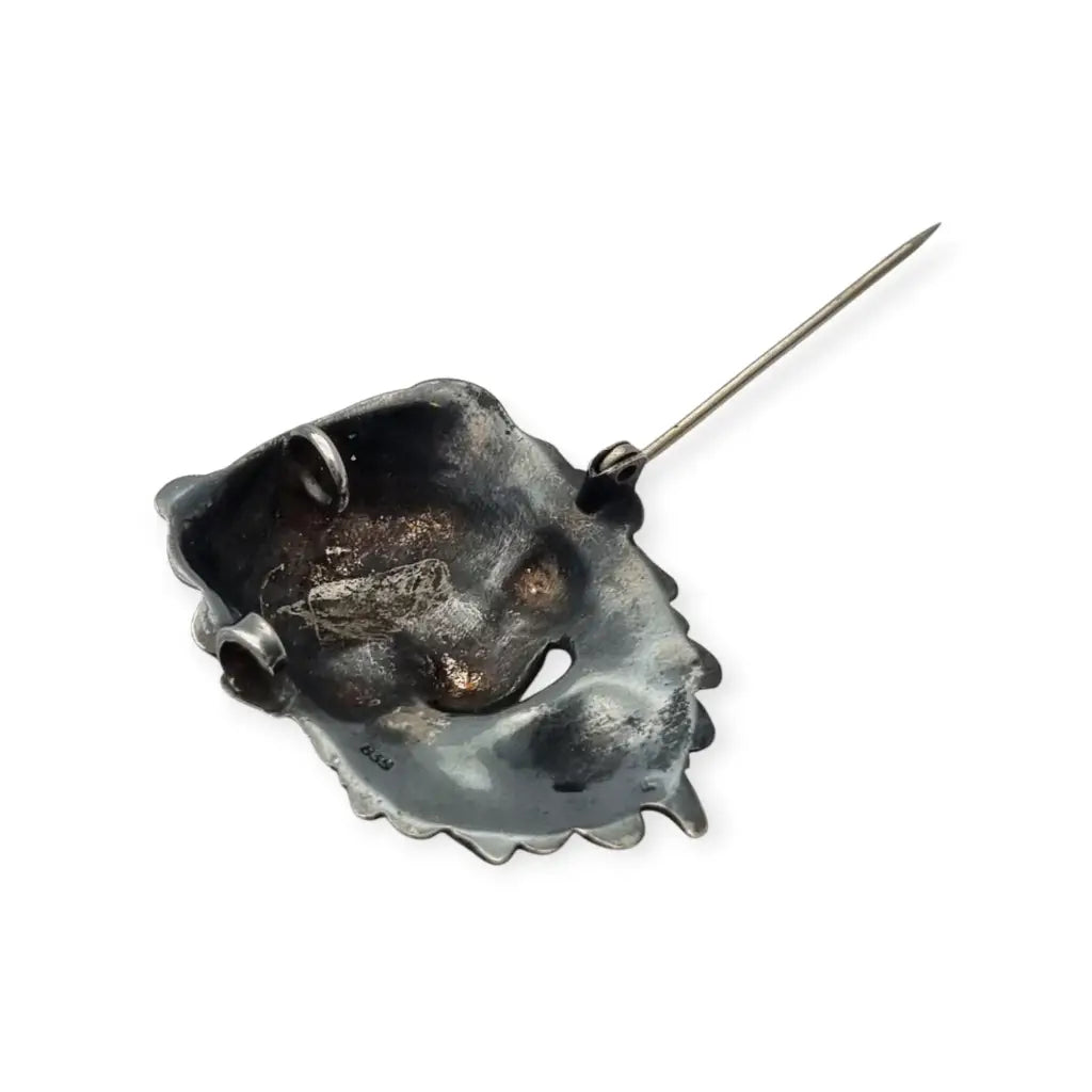 Broche máscara de Dioniso en plata 835 estilo clásico griego rostro teatral