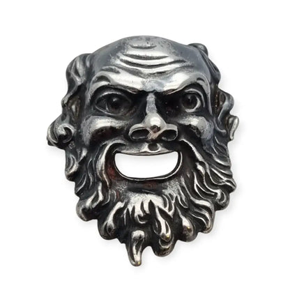 Broche máscara de Dioniso en plata 835 estilo clásico griego rostro teatral