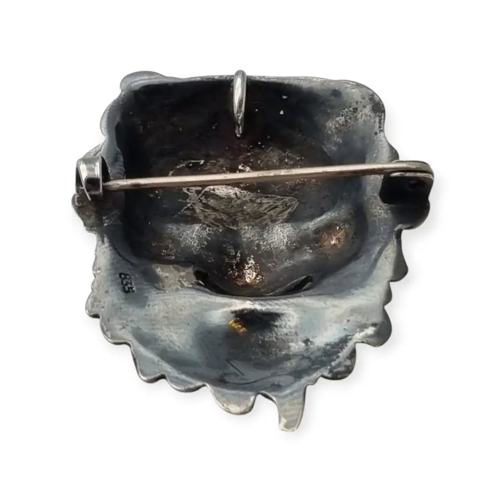 Broche máscara de Dioniso en plata 835 estilo clásico griego rostro teatral