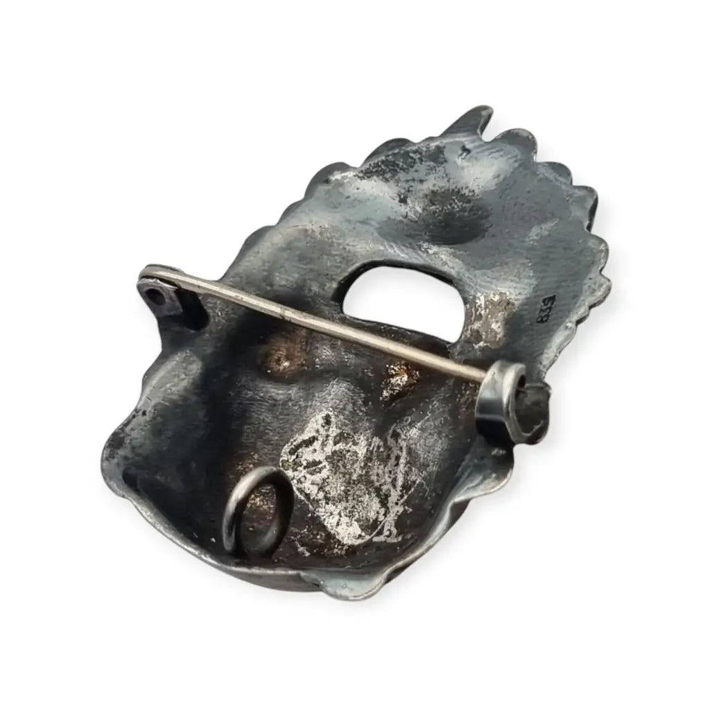 Broche máscara de Dioniso en plata 835 estilo clásico griego rostro teatral