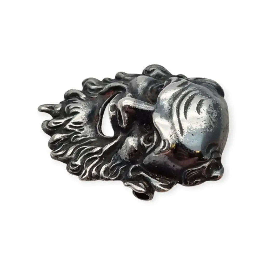 Broche máscara de Dioniso en plata 835 estilo clásico griego rostro teatral