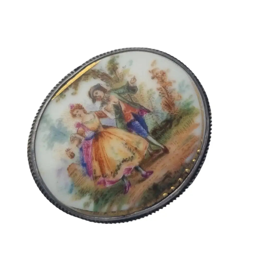 Broche de plata antiguo joyería pintura porcelana broche francés