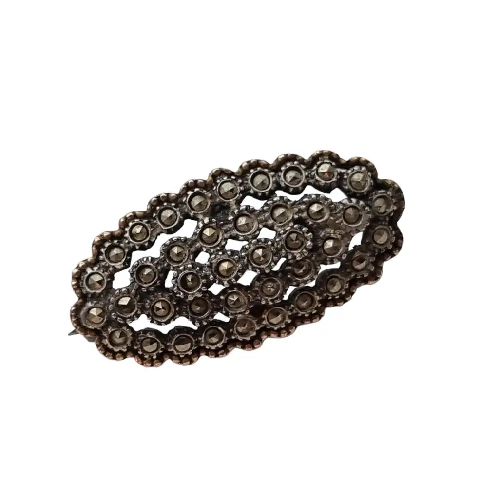 Broche de plata art deco alfiler Vintage granate con marcasitas. Regalo