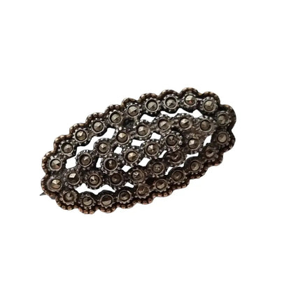 Broche de plata art deco alfiler Vintage granate con marcasitas. Regalo