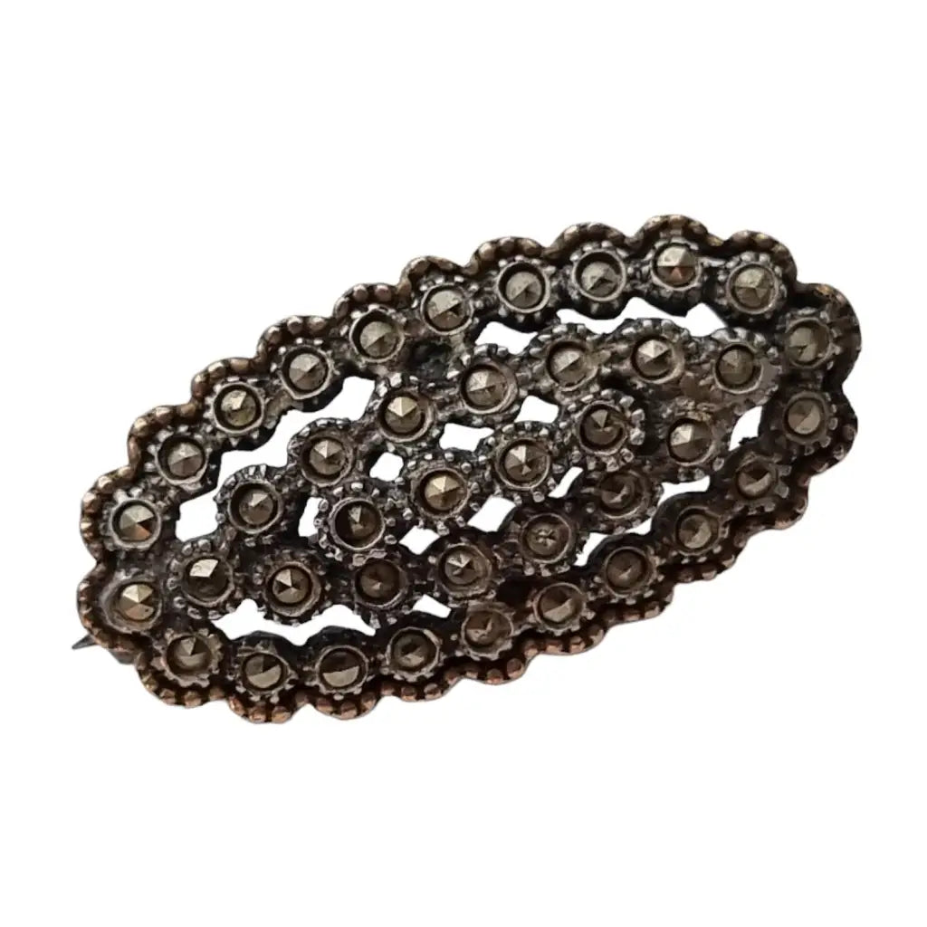 Broche de plata art deco alfiler Vintage granate con marcasitas. Regalo