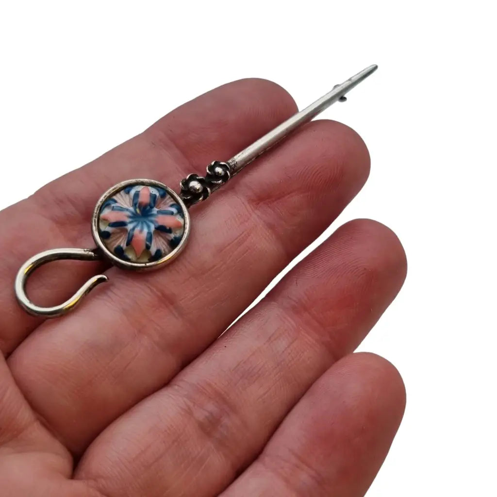 Broche de plata y esmalte vintage para mujer alfiler bufanda regalos