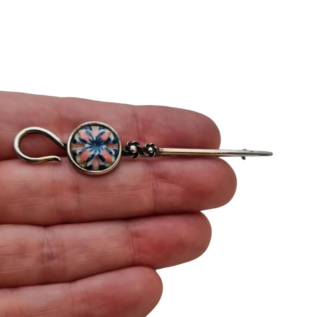 Broche de plata y esmalte vintage para mujer alfiler bufanda regalos