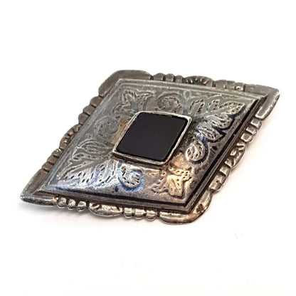 Broche de plata piedra ónix negro alfiler rombo regalos para mujeres Circa