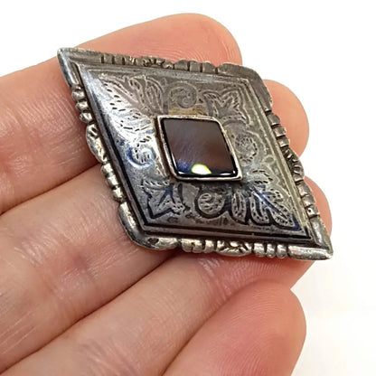 Broche de plata piedra ónix negro alfiler rombo regalos para mujeres Circa