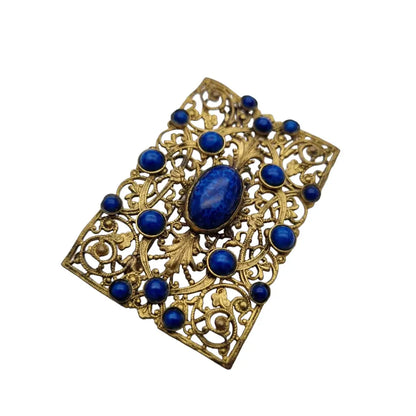 Broche rectangular modernista dorado y azul de los años 40 para mujer Bisutería