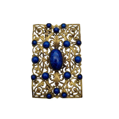 Broche rectangular modernista dorado y azul de los años 40 para mujer Bisutería