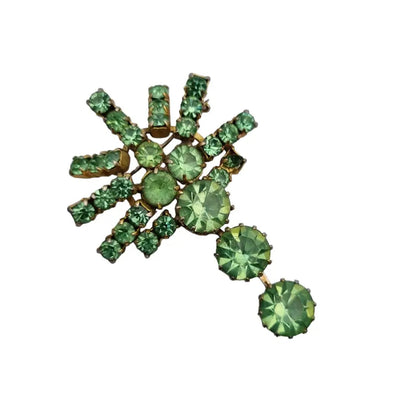 Broche de solapa verde para mujer joyas cristal Art Deco. Bisutería broche