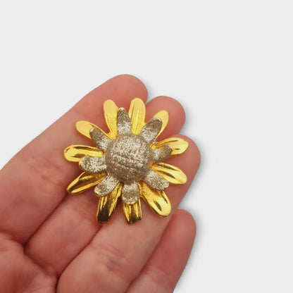 Broche vintage con flor de oro y plata regalo para mujeres retro. Joyería