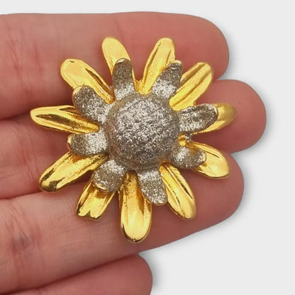 Broche vintage con flor de oro y plata regalo para mujeres retro. Joyería