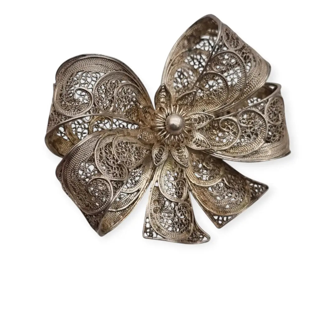 Broche vintage en forma de lazo filigrana portuguesa plata sterling circa