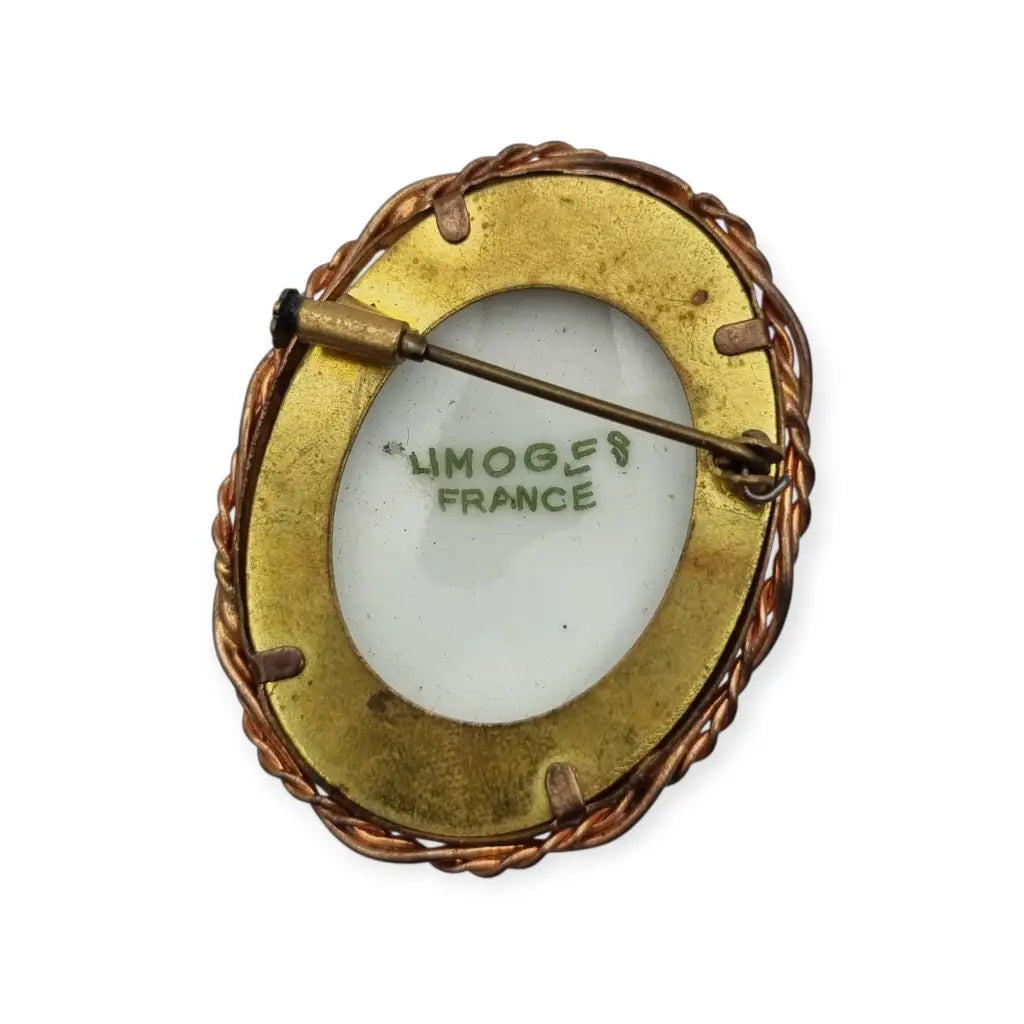Broche vintage limoges francia porcelana pintada a mano con flores montura