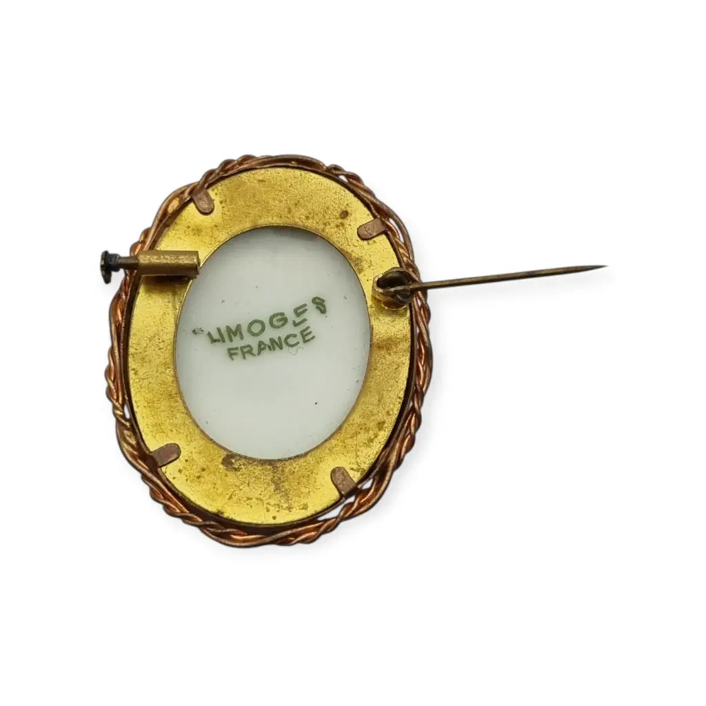Broche vintage limoges francia porcelana pintada a mano con flores montura