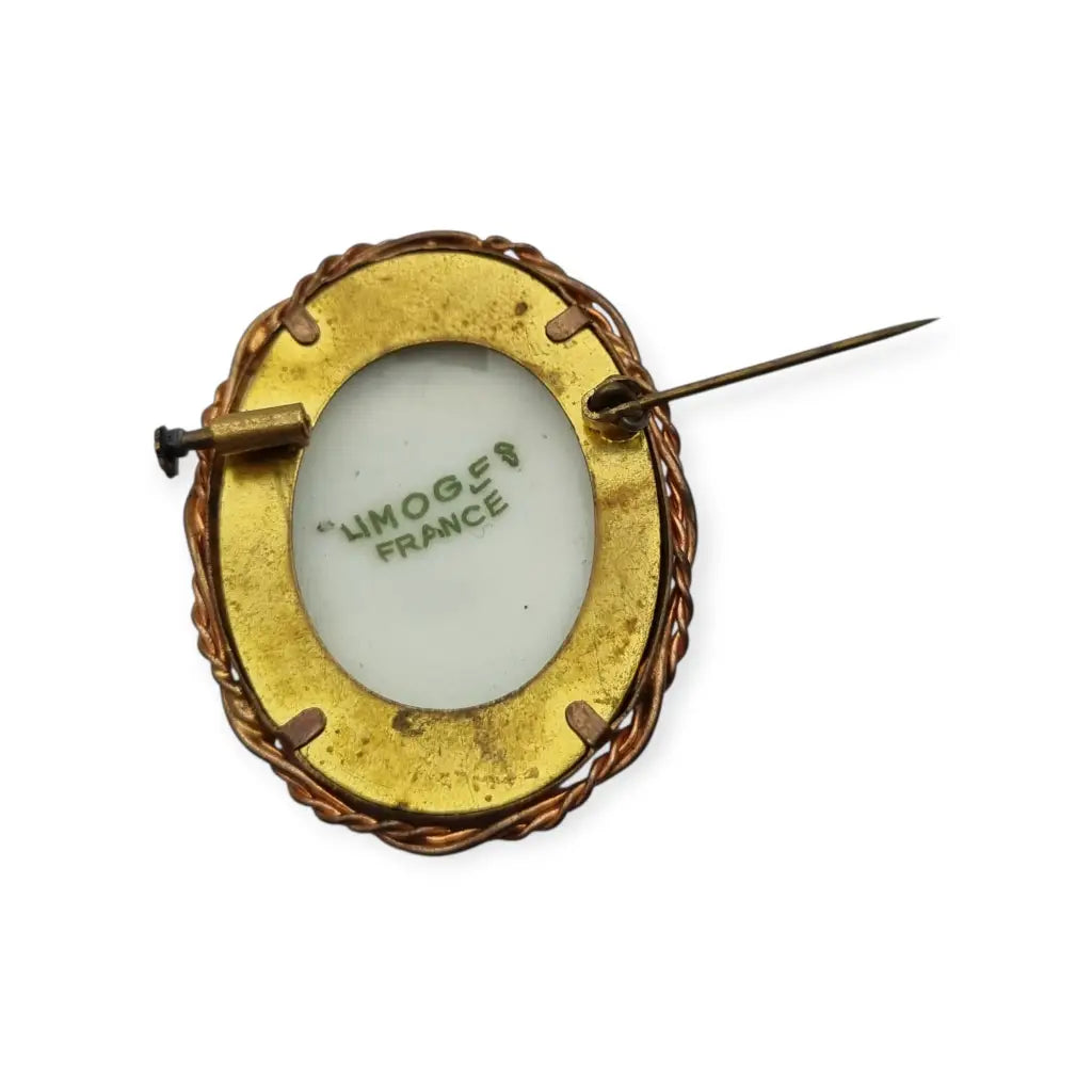 Broche vintage limoges francia porcelana pintada a mano con flores montura