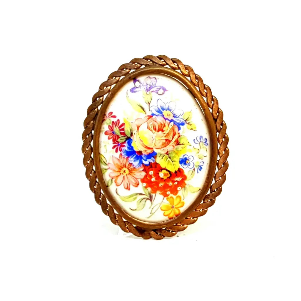 Broche vintage Limoge joyería francesa para mujer pintura de porcelana antigua