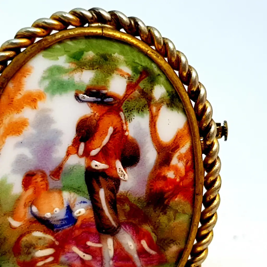 Broche Ancienne émaux de limoges Decor Floral Art Nouveau Deco SISCA • EUR 8,00