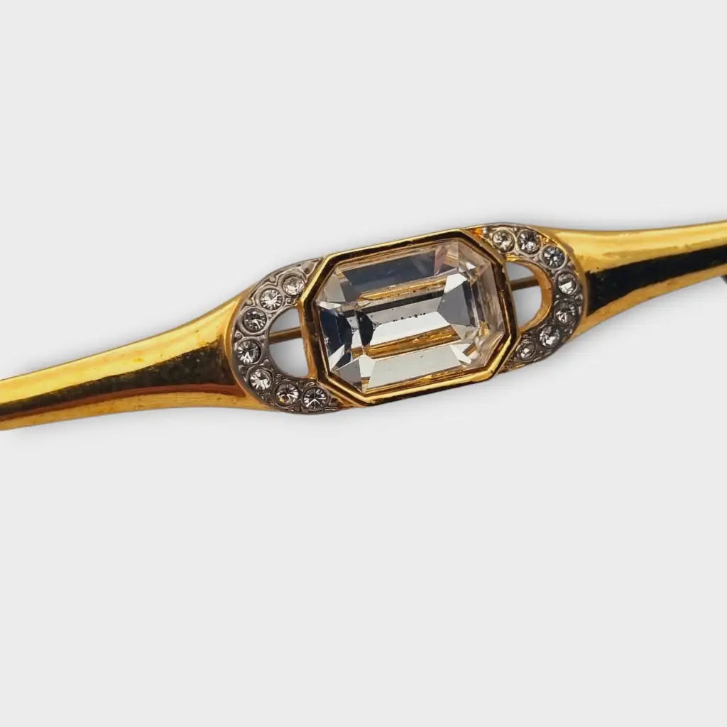 Broche vintage para mujer broche dorado alargado con brillantes diamantes