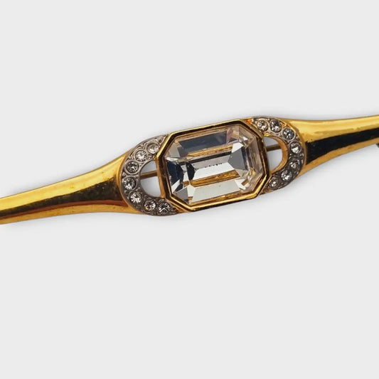 Broche vintage para mujer broche dorado alargado con brillantes diamantes