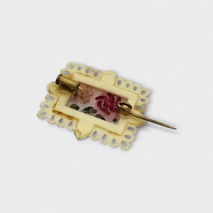 Broche vintage en plástico y resina con flores encapsuladas Bisutería retro