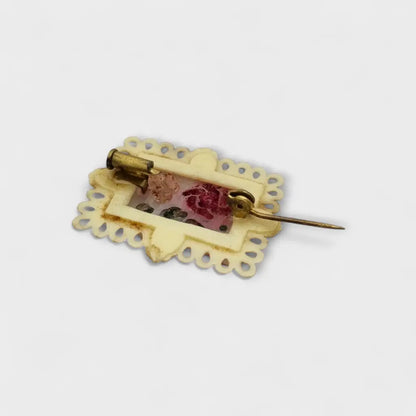 Broche vintage en plástico y resina con flores encapsuladas Bisutería retro