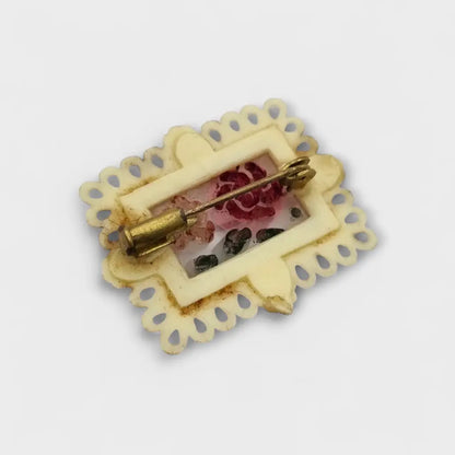 Broche vintage en plástico y resina con flores encapsuladas Bisutería retro