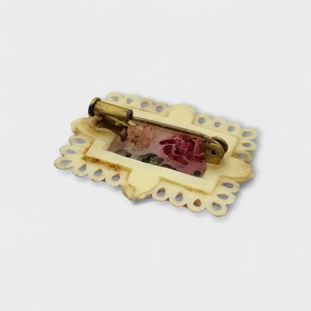 Broche vintage en plástico y resina con flores encapsuladas Bisutería retro