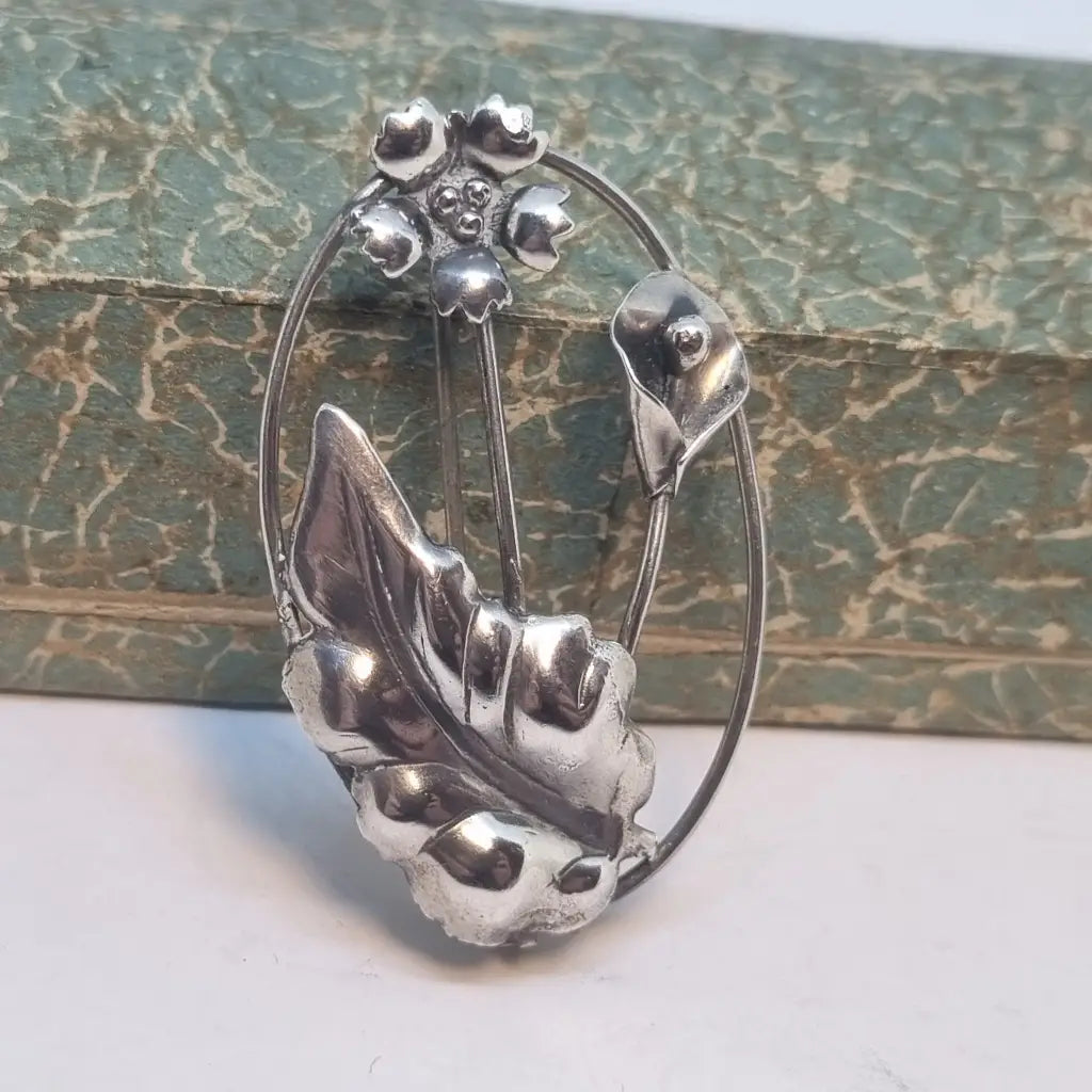 Broche vintage de plata broche flor diseño original. Años 60. Pin.
