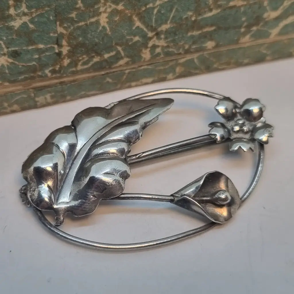 Broche vintage de plata broche flor diseño original. Años 60. Pin.