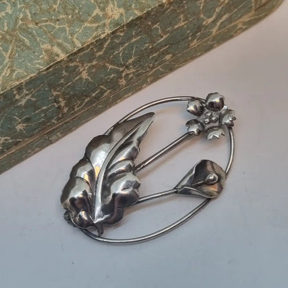Broche vintage de plata broche flor diseño original. Años 60. Pin.