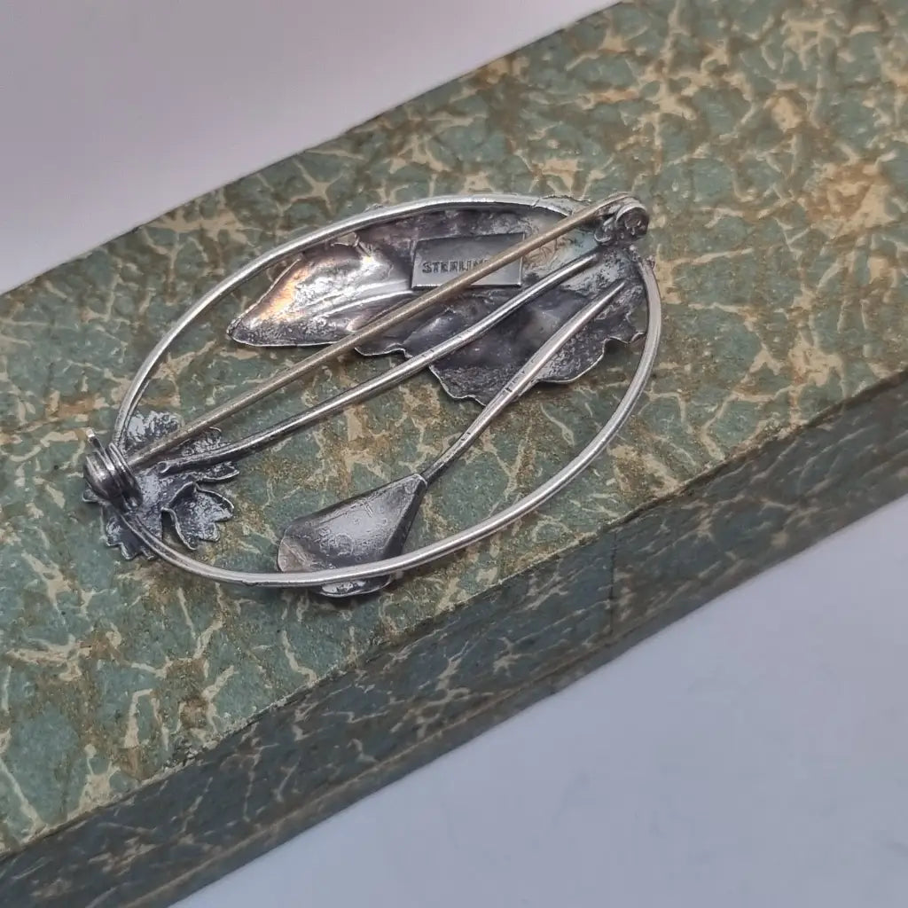 Broche vintage de plata broche flor diseño original. Años 60. Pin.