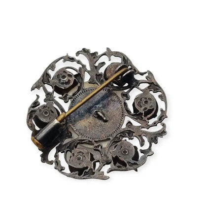 Broche antiguo de nácar con monograma ND coronado vintage francés 1900.