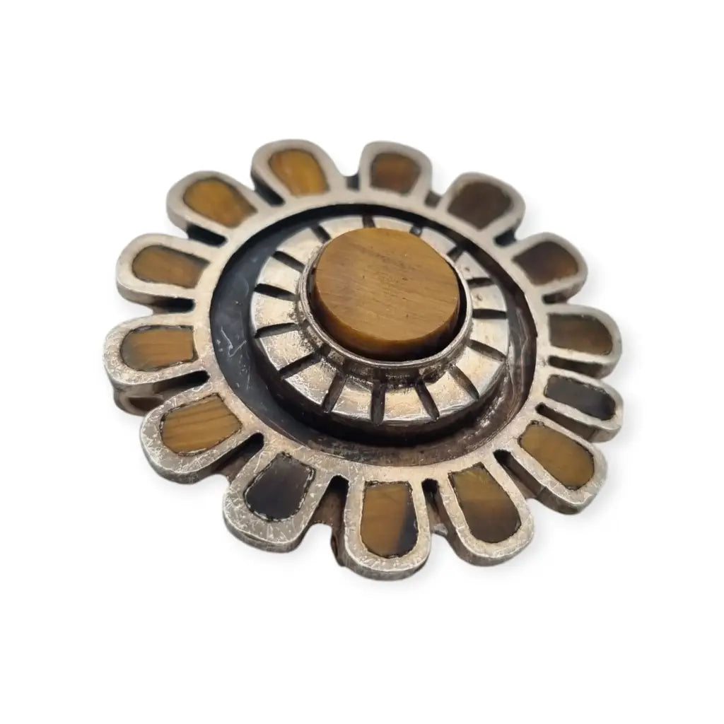 Broche Cecilia Toño de Plata y Ojo Tigre Colgante flor sol nº 100 Mexico.