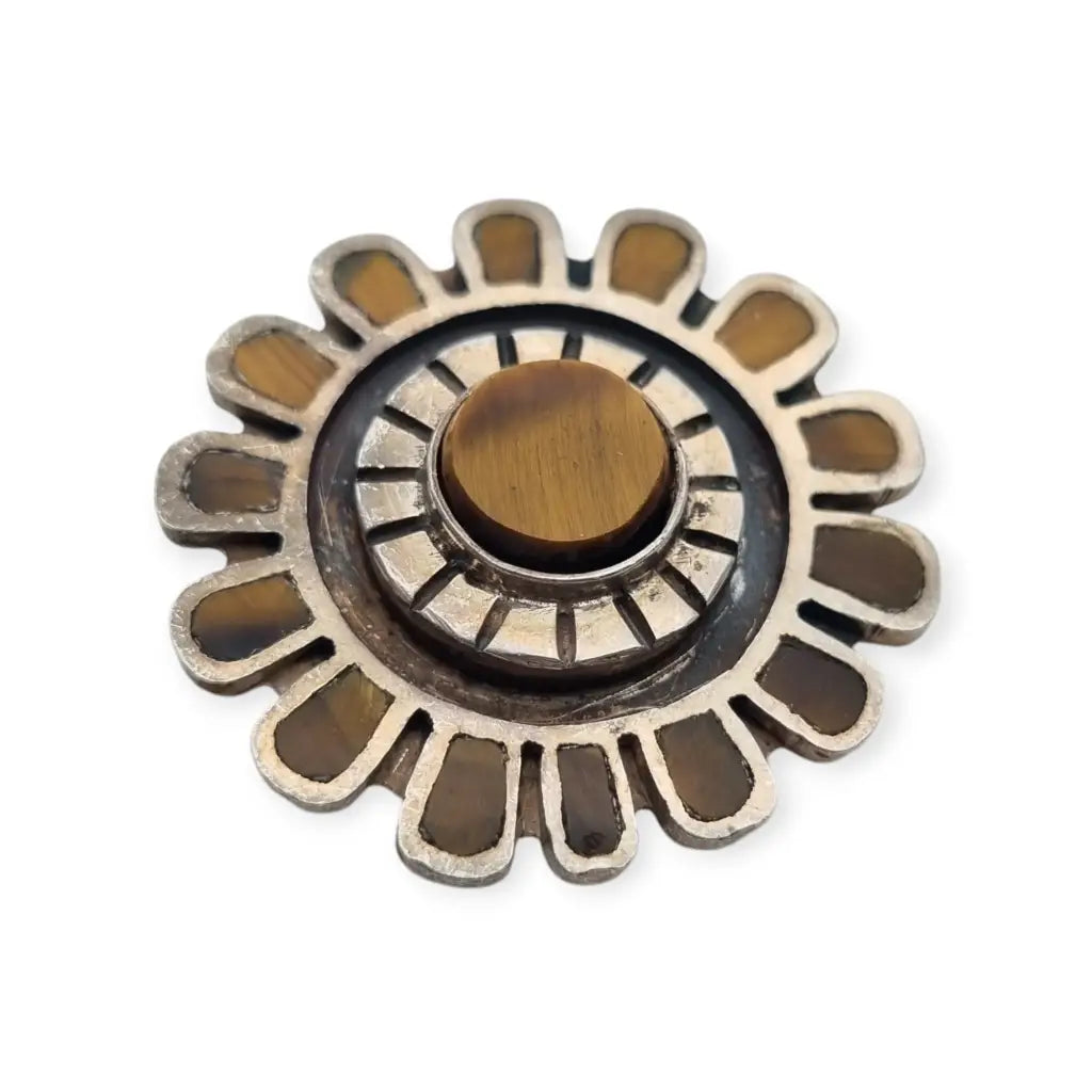 Broche Cecilia Toño de Plata y Ojo Tigre Colgante flor sol nº 100 Mexico.